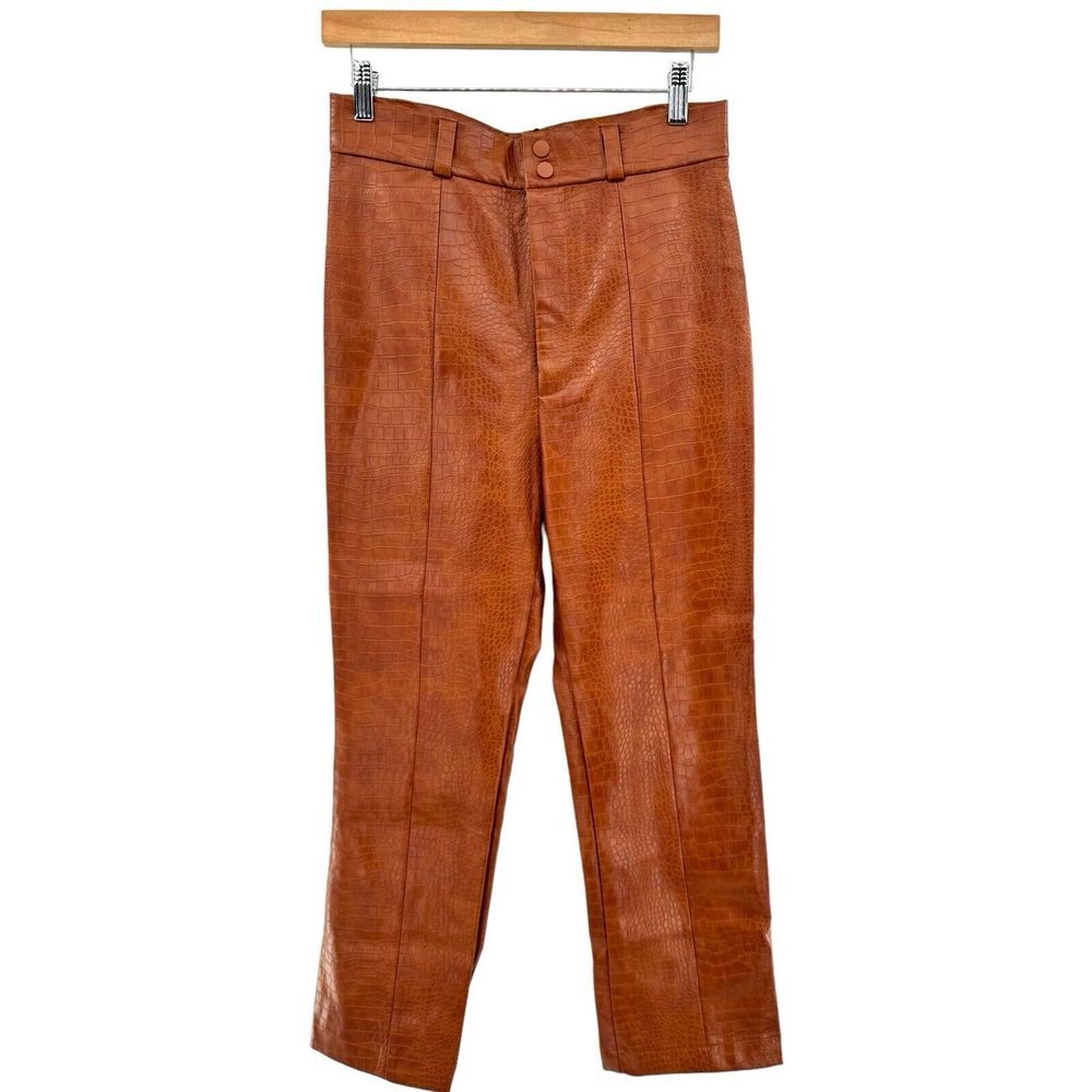 Bardot Croc Vegan Leather Pants M/6 High Rise Ankle Embossed Boot‎ Cut Tan